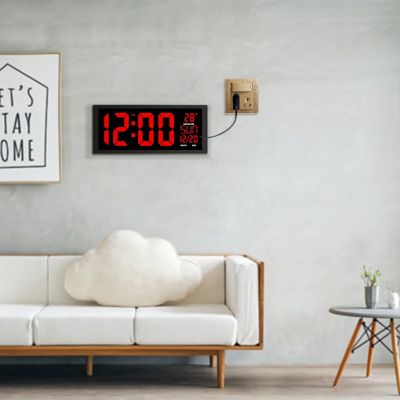 New Red LED Wall Clock Table Dual-use Home Large Clocks Big Digits EU/US Office Decor USB Modern Design | Дом и сад