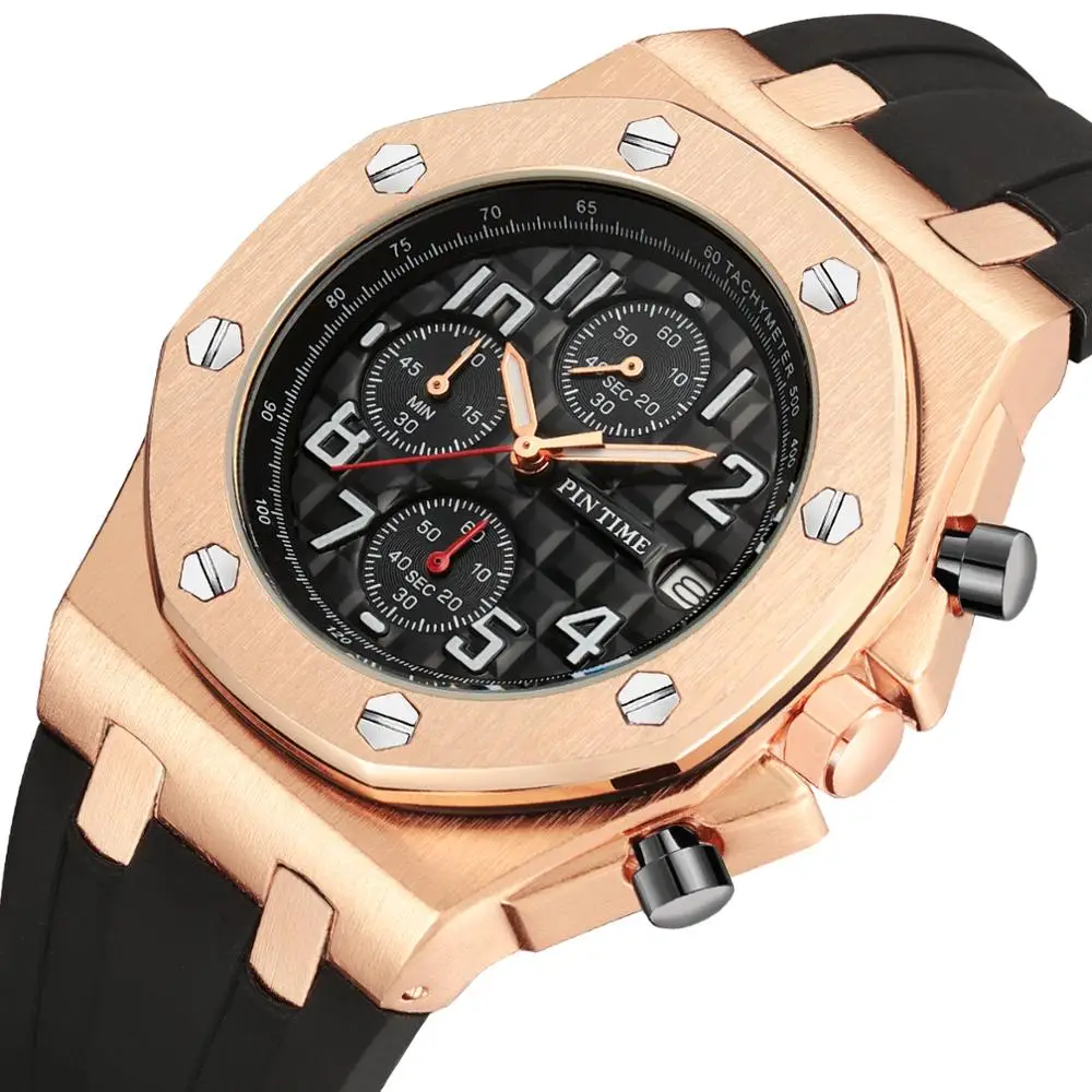 

Big Sport Watch Men Chronograph Waterproof Silicone Luxury Military Quartz Watch Men Gold Clock Relogio Masculino montre homme