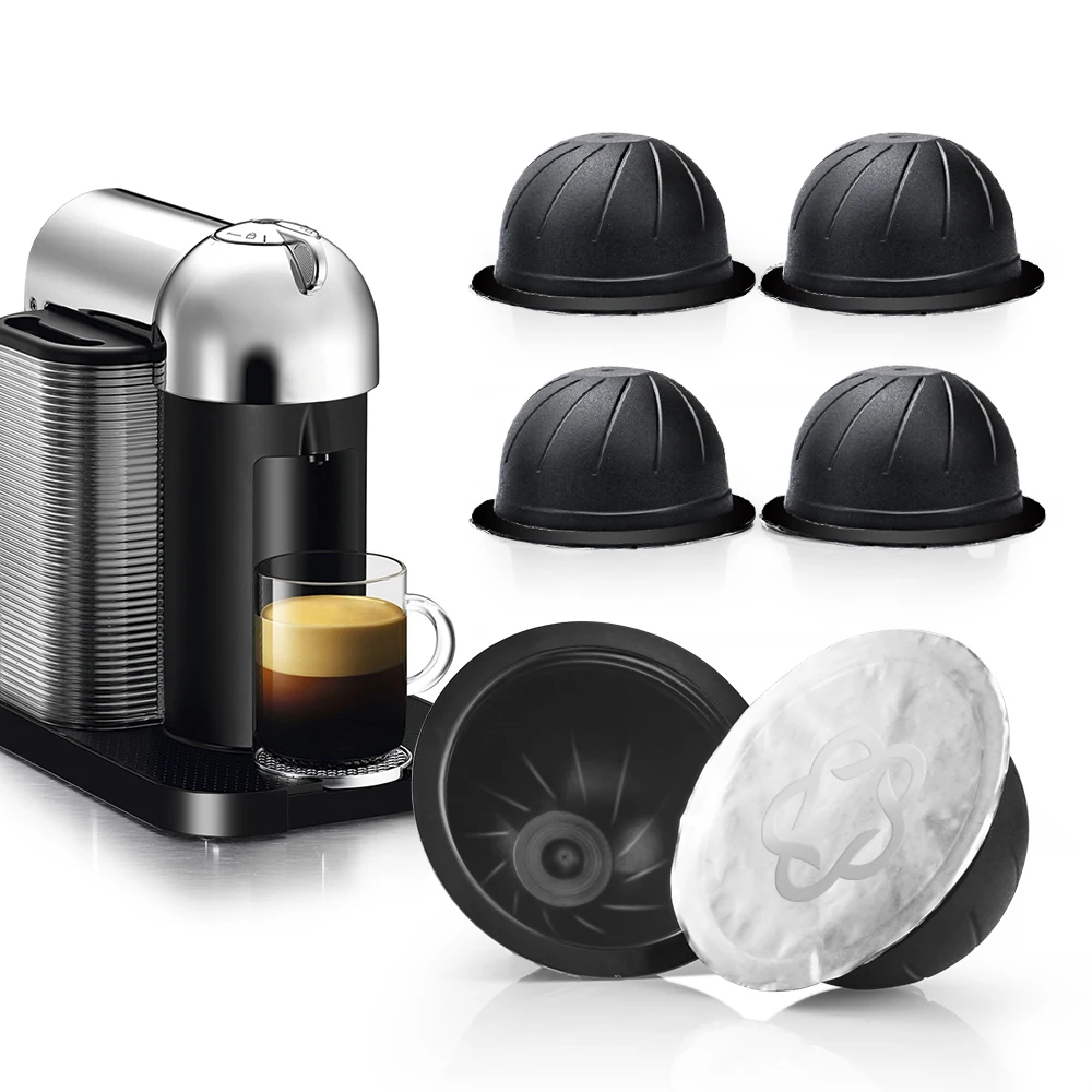 ICafilas Refillable Coffee Capsules Reusable  Vertuo Pods Filter Foil for Nespresso Vertuoline GCA1 and Delonghi ENV135 Maker
