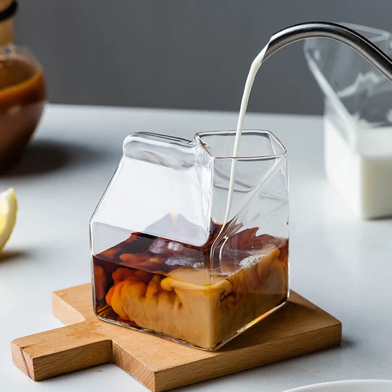 Стеклянная чашка для молока прозрачная квадратная в японском стиле кофе сока