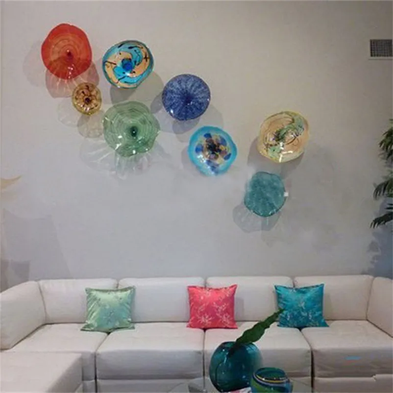 

Murano-Glass Decorative Wall Lamp Colorful Tiffany Style Flower Modern Hand Blown Glass Abstract Hanging Plates 6 to 14 Inches
