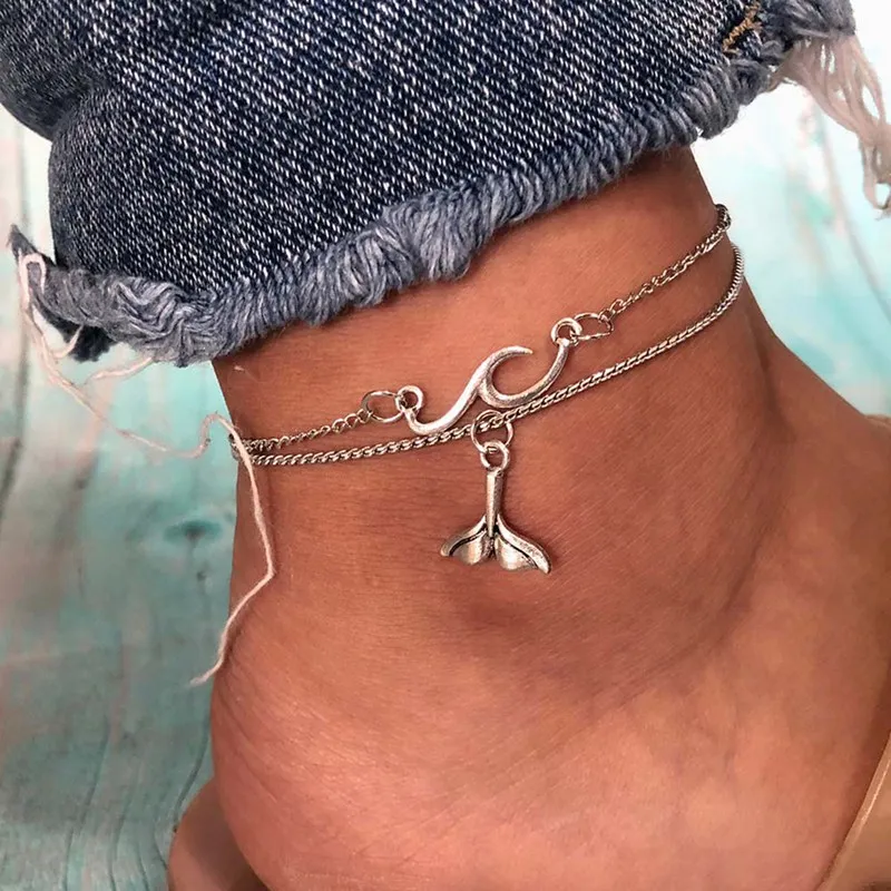 2 шт./компл. многослойный браслет на ногу с изображением хвоста русалки для