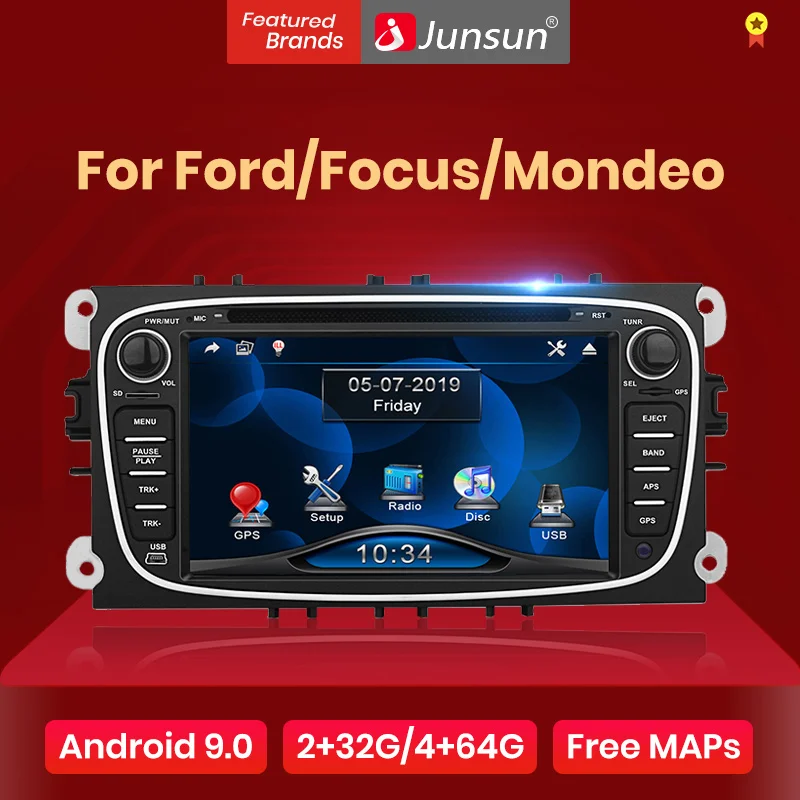 Junsun " Android 8,1 2 Din 2+ 32GB Автомобильный мультимедийный плеер gps Navi Авто DVD Радио для Ford Focus Mondeo S-Max C-Max Galaxy Kuga