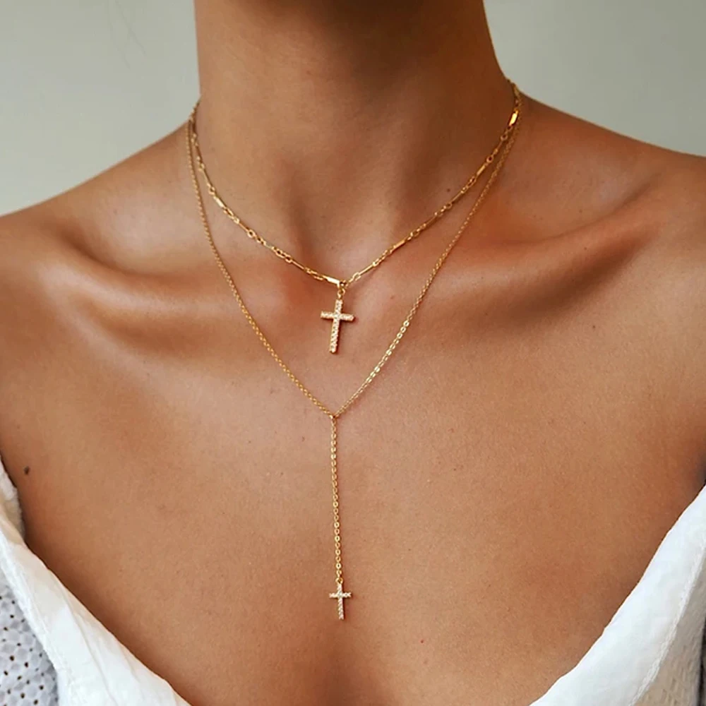 Винтажная двухслойная подвеска в виде религиозного Креста стиле бохо