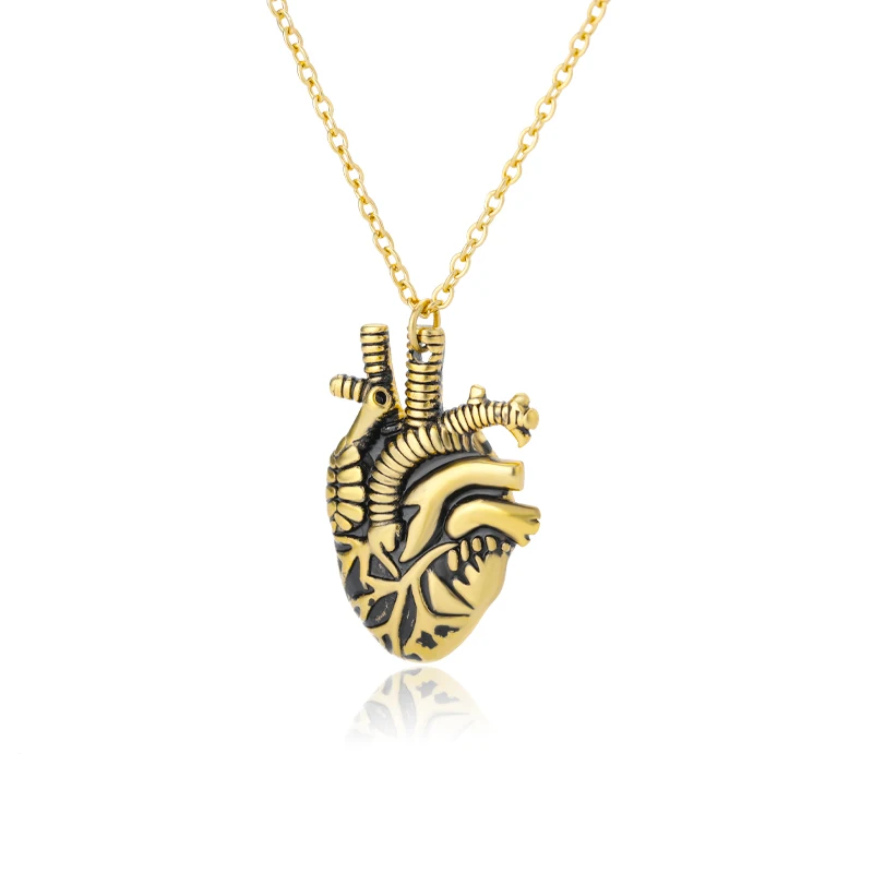 

Goth Heart Necklace For Women Men Organ Punk Hip Hop Necklace Gold Choker Collar Chain Vintage Jewelry Bijoux