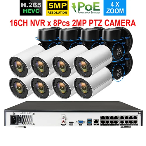 8 x 2MP Camera TOPROHOMIE H.265+ 16CH 5MP POE система NVR 5MP 48V POE безопасности для дома и улицы 5xoptical зум 2,8 мм-12 мм PTZ IP Камера Системы 4K - Цвет: 8 x 2MP Camera