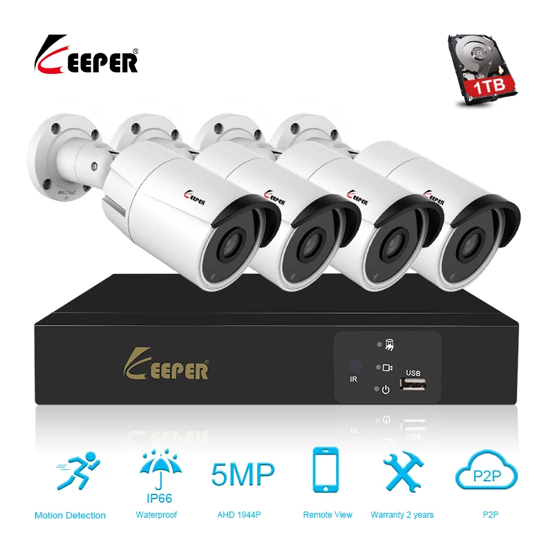Хранитель CCTV 4CH 1944P комплект камеры AHD P2P HDMI H.264 DVR система видеонаблюдения водонепроницаемый открытый безопасности 5MP камера комплект
