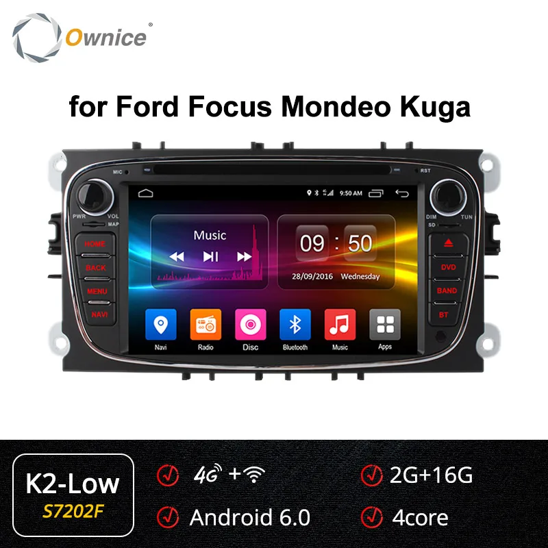 S7202 K2-Low Black Ownice K1 K2 K3 4G LTE Android 9,0 Octa 8 ядерный автомобильный dvd-плеер gps для FORD Mondeo S-MAX подключения фокуса 2 2008 2009 2010 2011 32G - Цвет: S7202 K2-Low Black