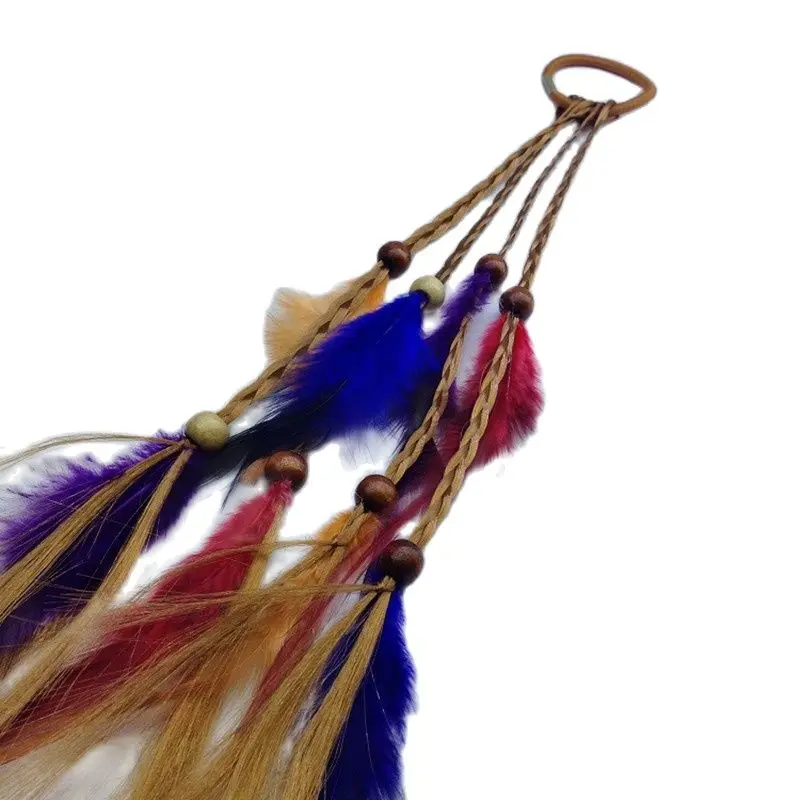 Резинка для волос с перьями и оборкой кожаный шнур 4 косички аксессуары |