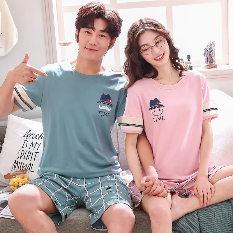 Пуловер с коротким рукавом штаны пижама Spr. Летняя Пижама для влюбленных пар