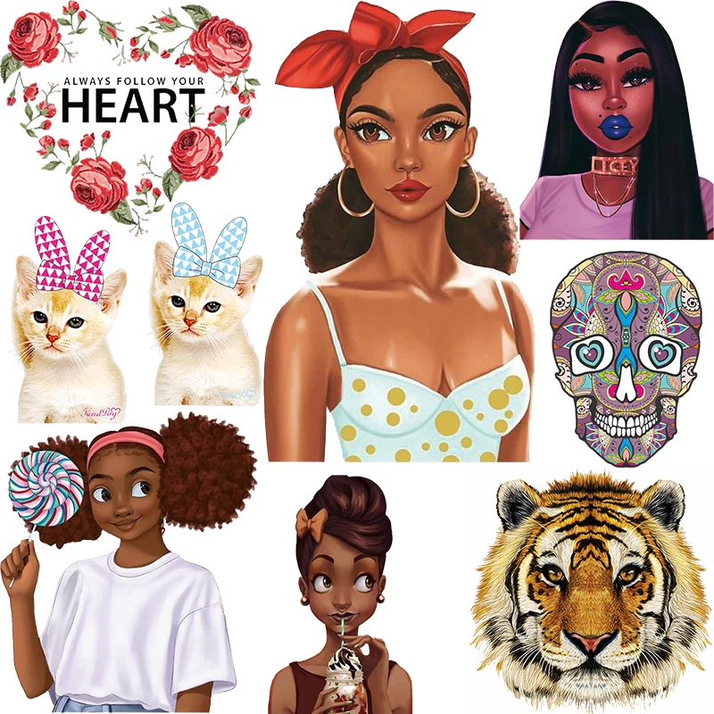

Cat/Heart Patch Iron On Patches For Clothing Colourful Skull Patch Transfer Patches Girls Sticker Applique Iron On Transfer DIY