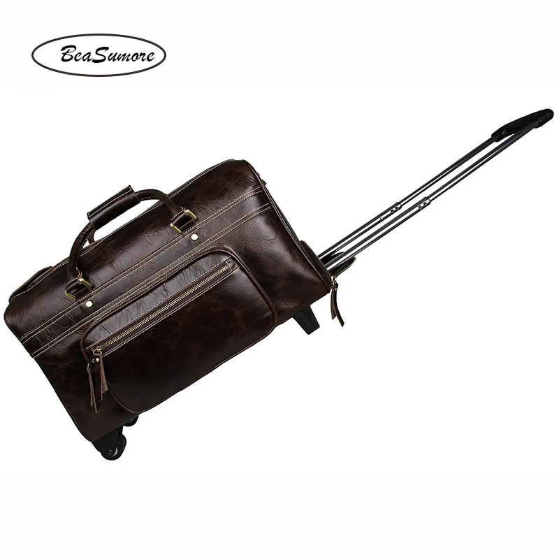Мужская Дорожная сумка BeaSumore из воловьей кожи деловая на колесиках 100%