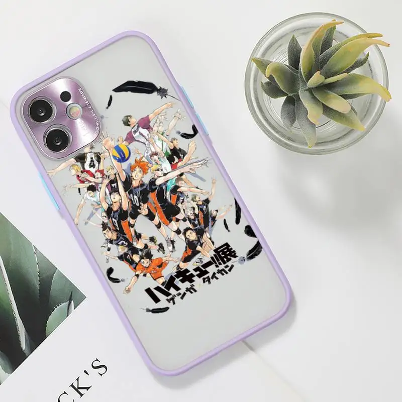 

haikyuu Anime volleyball boy Phone Case For iPhone 12 11 Mini Pro XR XS Max 7 8 Plus X Matte transparent Purple Back Cover