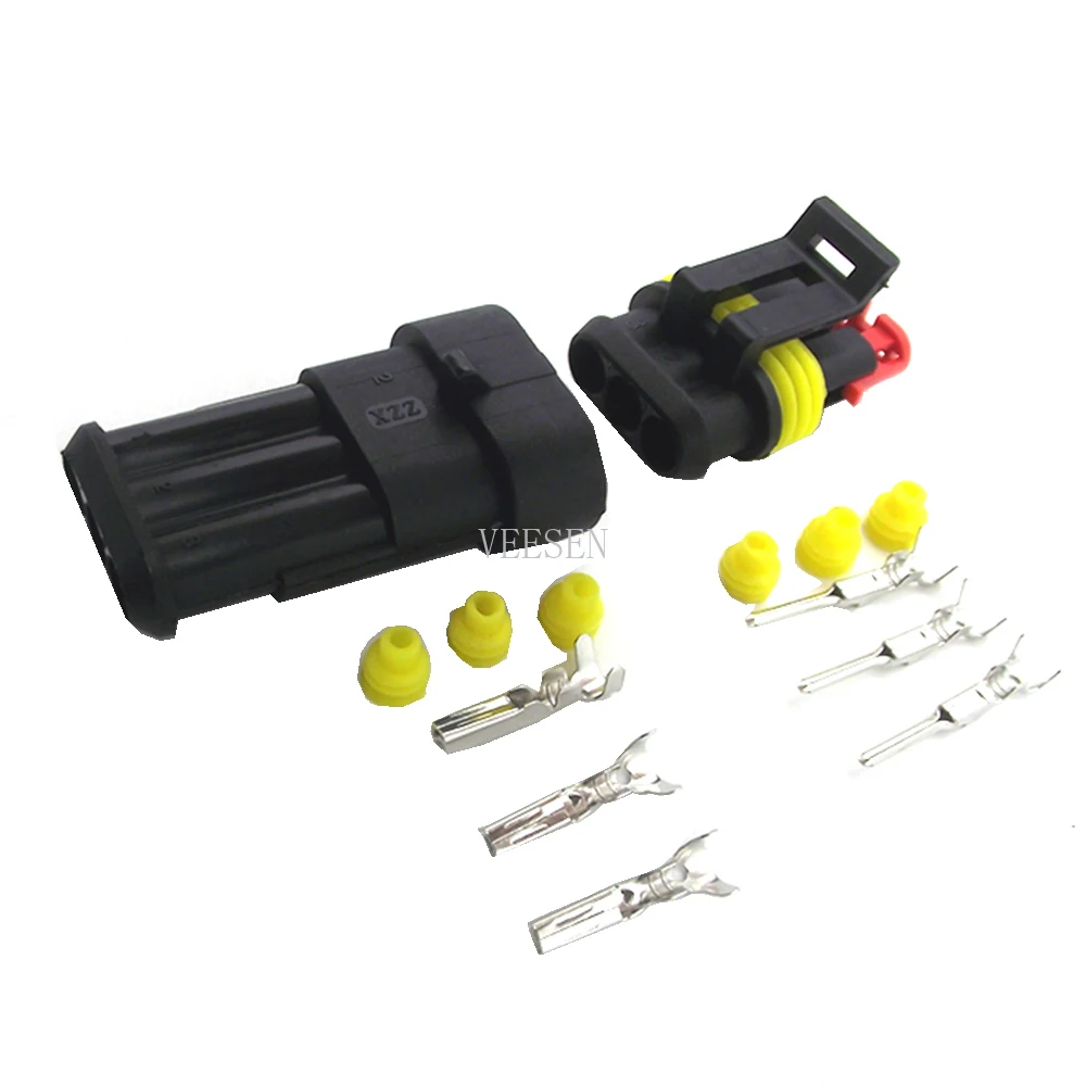 10 комплектов 3Pin AMP Водонепроницаемый Электрический автомобильный разъем SuperSeal PA66