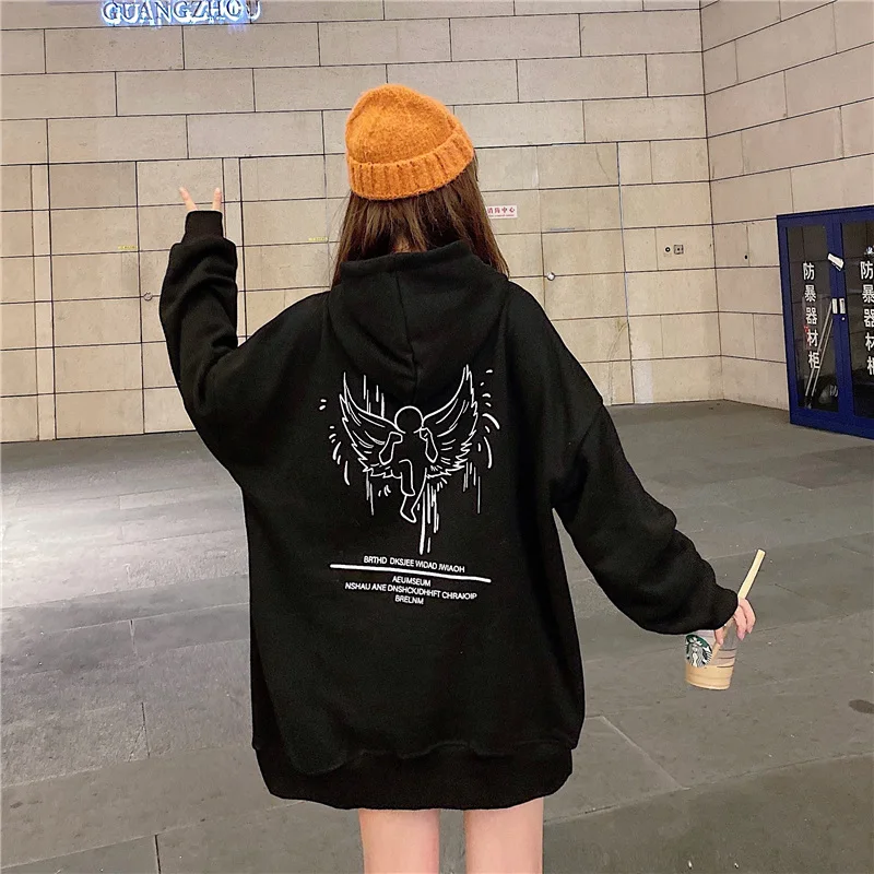 Женские толстовки в Корейском стиле свободные толстые повседневные Черные