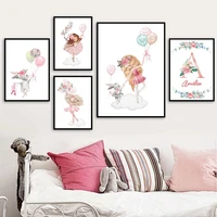 ballet girl rabbit balloon flowers letter a wall art canvas painting nordic posters and prints wall pictures for kids room decor