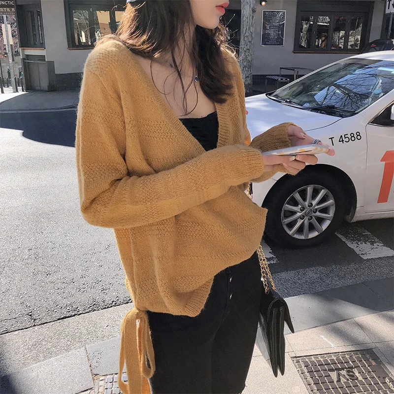 MISHOW, Осенний вязаный пуловер для женщин, Vneck, длинный рукав, свободный, однотонный, вязаный свитер, MX19C5428