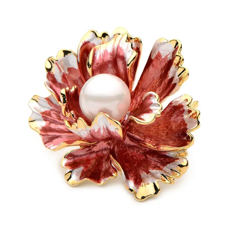 Брошь с пресноводным жемчугом MADALENA SARARA AA булавка пионами красного и желтого