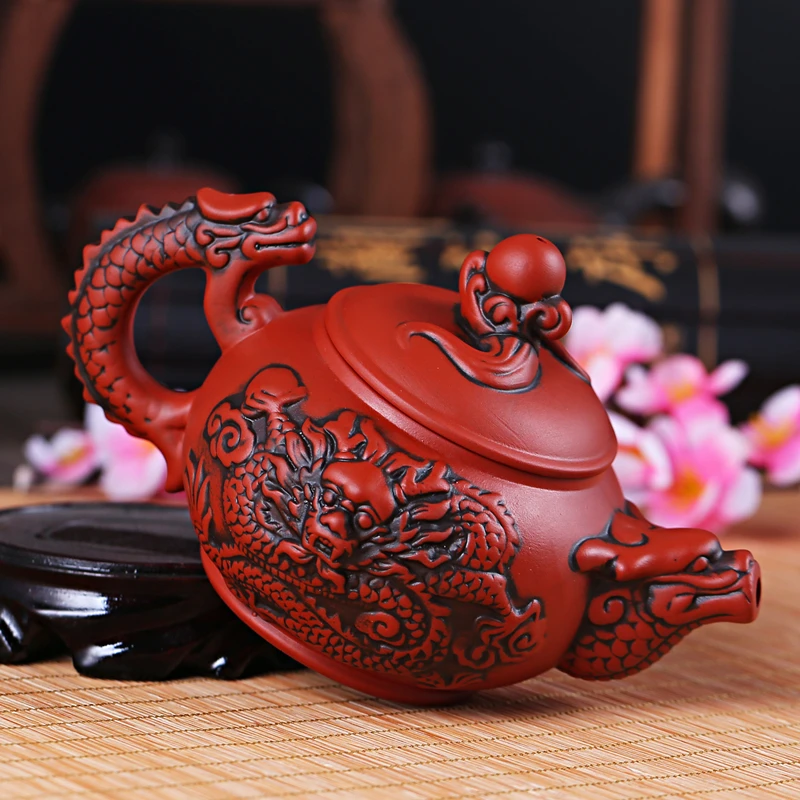 Yixing фиолетовый песок античный дракон горшок ручной работы большой фильтр