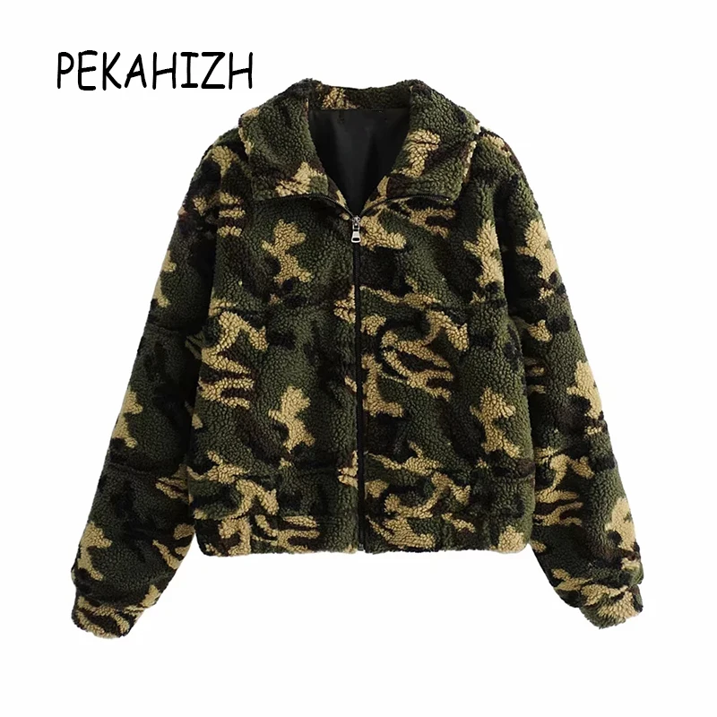 Камуфляжная Женская куртка винтажные пальто и куртки в Корейском стиле меховая