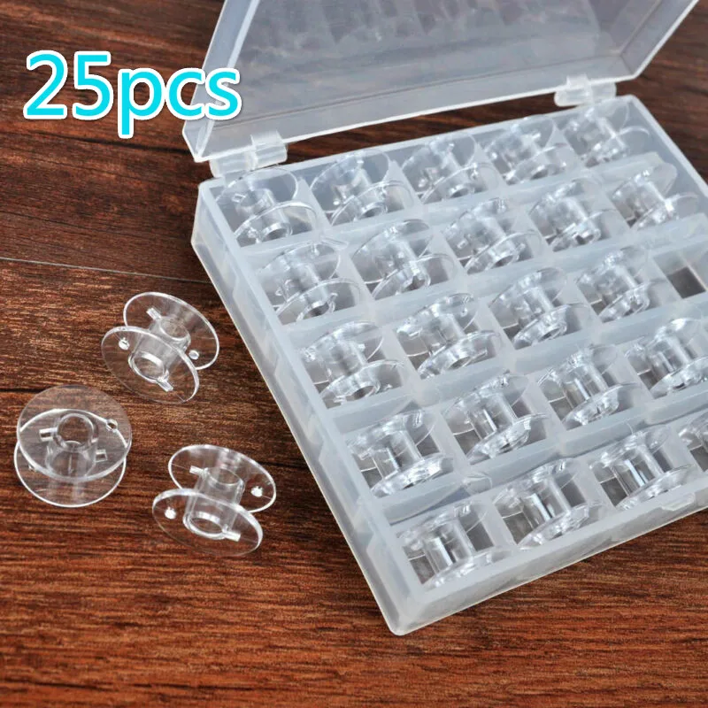 

25Pcs transparent sewing machine spool shaft empty spool plastic storage box, used for household sewing accessories tools