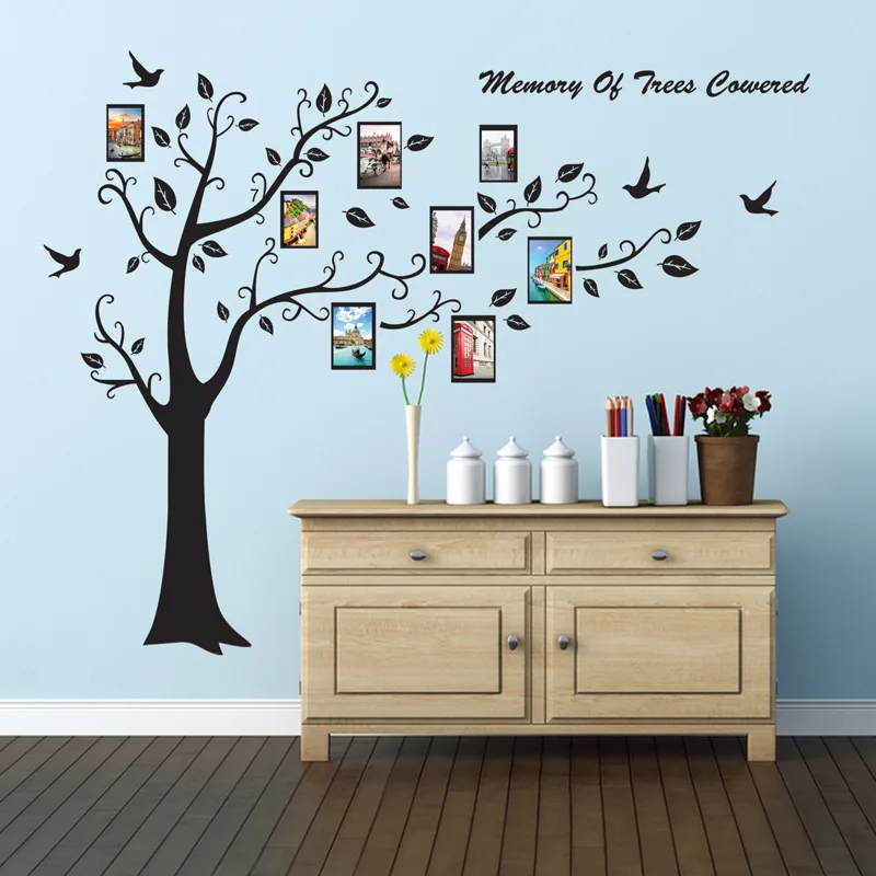 

Large Size Trees Memory Black 3D DIY photo Wall Stickers Wall Decals Adhesive living room Family Mural Home Decor Wallpaper