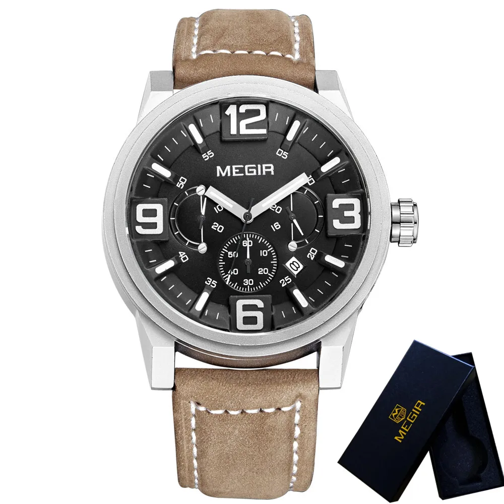 Часы наручные MEGIR мужские с хронографом роскошные Брендовые спортивные