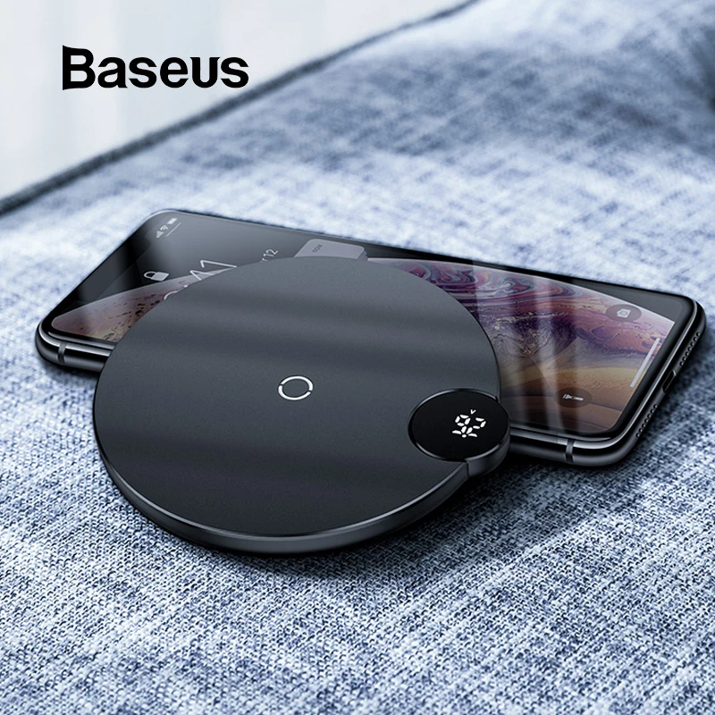 Baseus светодиодный цифровой дисплей Беспроводное зарядное устройство для iPhone X XR XS Max 8 Qi Беспроводное быстрое зарядное устройство для samsung Galaxy S10 huawei P30