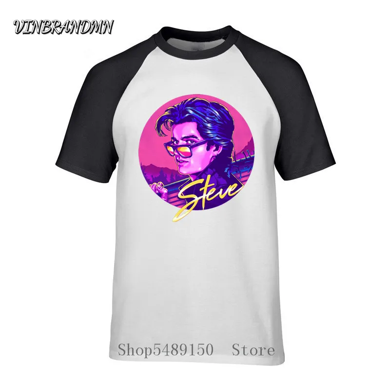 Stranger Things king steve T-shirt Homme American Horror TV Series Novelty Print Men T shirt Top Craft No Fade Black Tshirts | Мужская