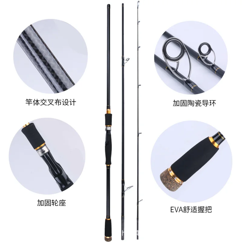 

1.8/2.7/3.0M*M MH Power Carbon Fishing Rod Baitcasting Rod Sea Bass Inshore Fishing Lure rod 3 Sections Spinning Rod Sea Fishing