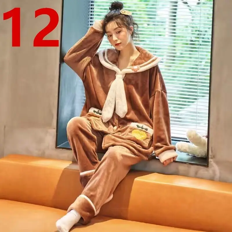 Pajamas Thickened Facecloth Female Winter Version of Cute Can Wear Outside The Spring Autumn Coral Velvet Home Furnishing Suit