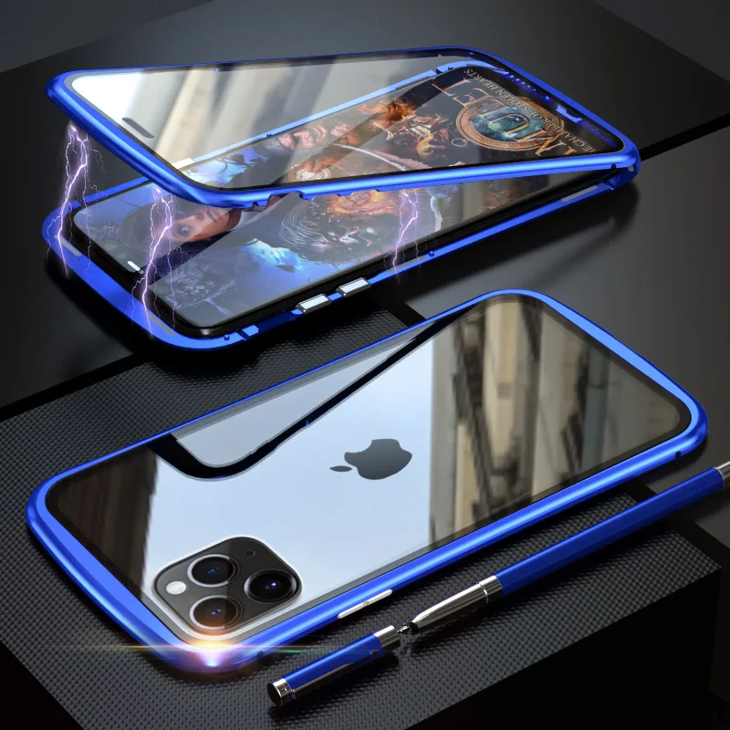 Blue LUPHIE металлическая рамка двухстороннее закаленное стекло для iPhone 11 ОСА талии ультра тонкий ударопрочный чехол для iPhone 11 Pro Max - Цвет: Blue