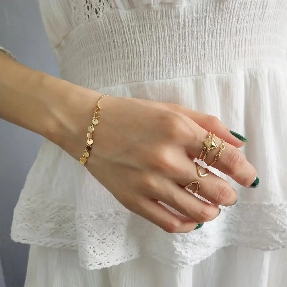Bracelet-Gold Серебро 925 пробы золотого цвета глянцевое мини-дисковое ожерелье ключицы маленький диск чокер короткое ожерелье орнамент дизайн короткая цепь - Окраска металла: Bracelet-Gold