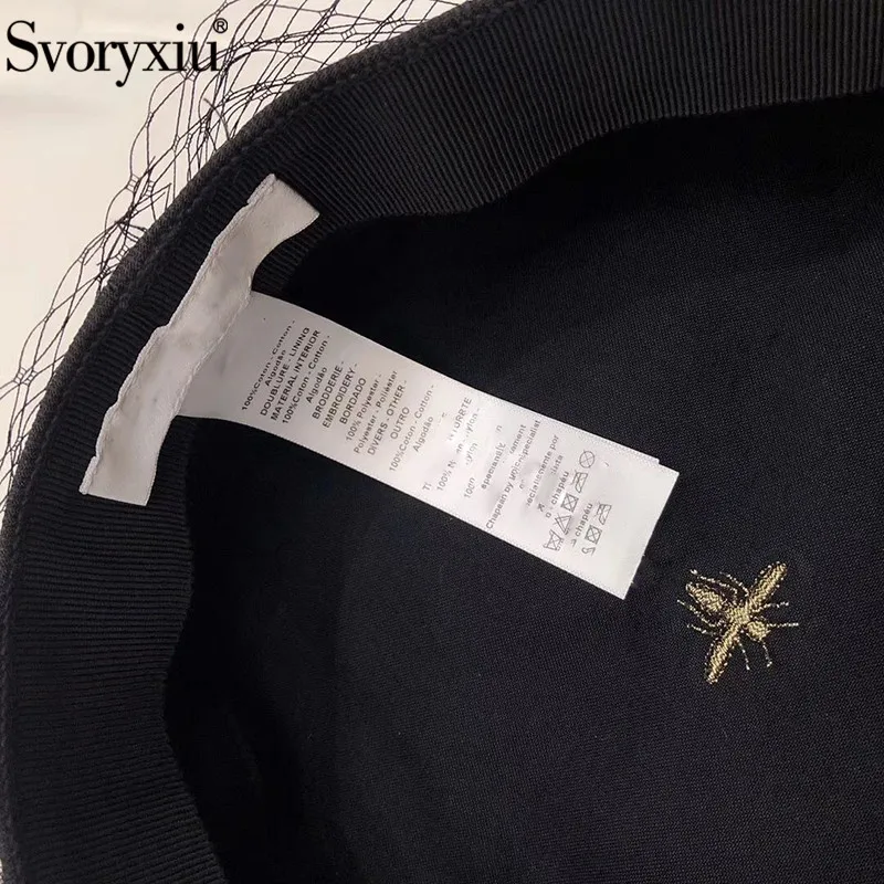 Svoryxiu осенне-зимние Подиумные Черные Сетчатые береты женские высококачественные золото линии Вышивка ПАУК модные шапки-береты