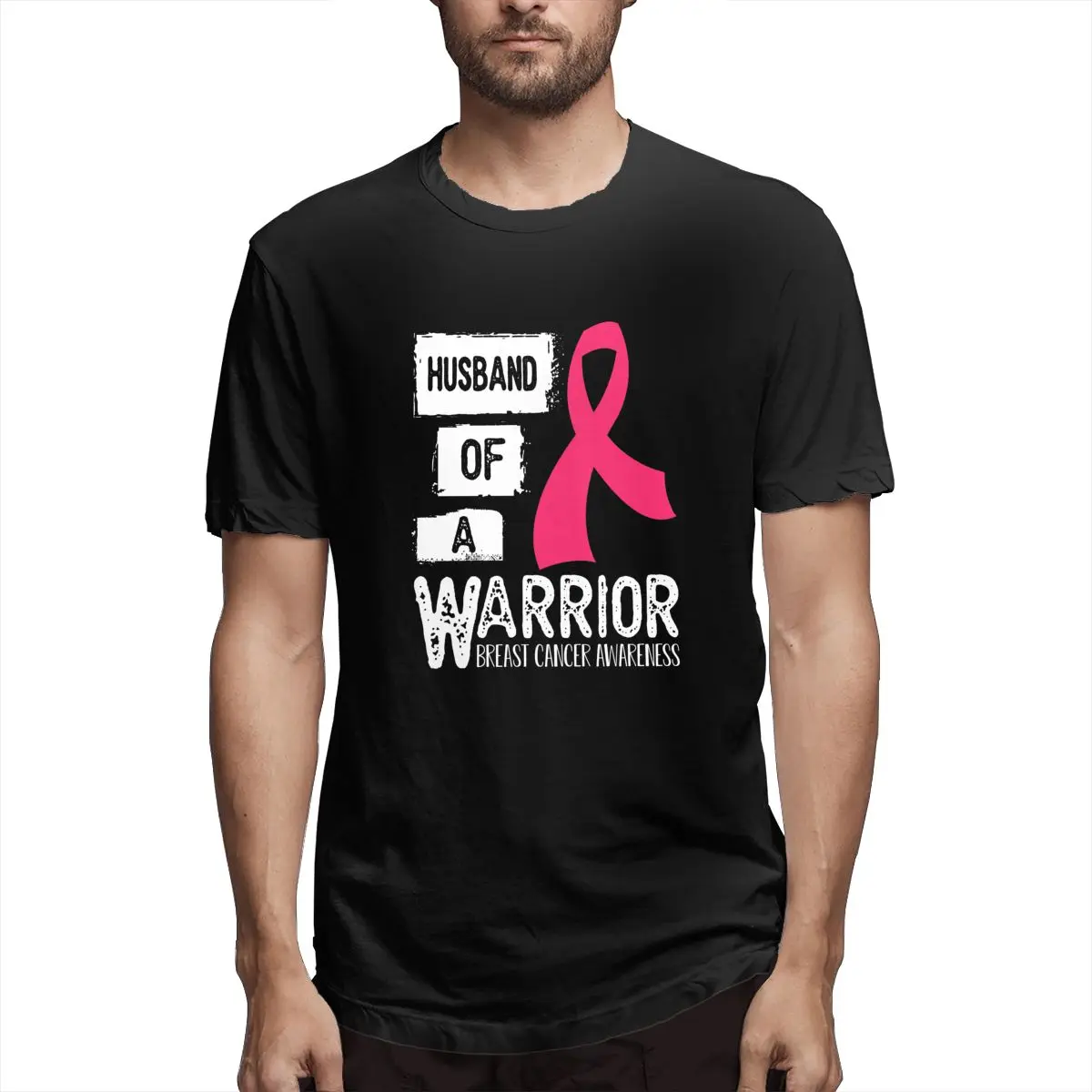 

Husband Of A Warrior Breast Cancer Awareness Tshir Graphic Tee Men's Short Sleeve T-shirt Funny Cotton Tops