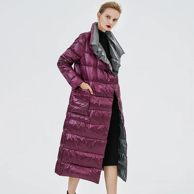 Пуховик с обеих сторон Женская длинная куртка выше колена новый стиль зима 2019