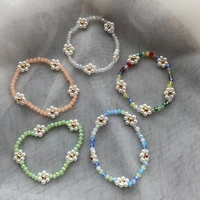 bohemian korean bead daisy flower bracelet for women girls cute imitation pearl floral charm bracelet handmade jewelry pulseira