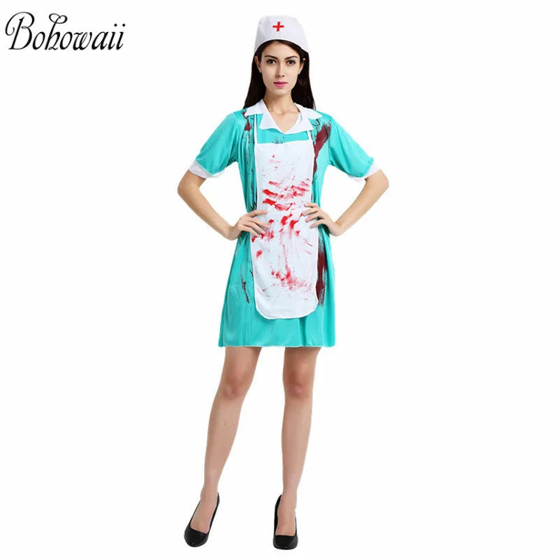 Женское и мужское платье на Хэллоуин BOHOWAII кровавый костюм зомби медсестры врача