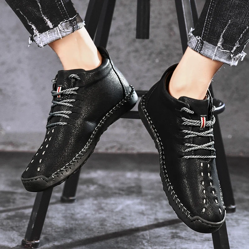 Зимние мужские ботинки толстые плюшевые теплые зимние ботильоны на шнуровке