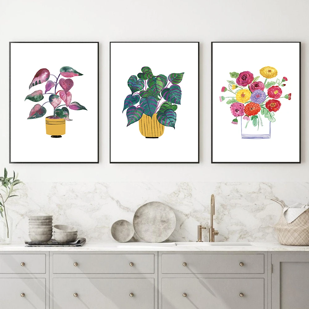 

Nordic Flower Potted Jewels Canvas Painting Minimalism Wall Art Pictures Home Decoration Pot Plant Posters and Prints No Frame