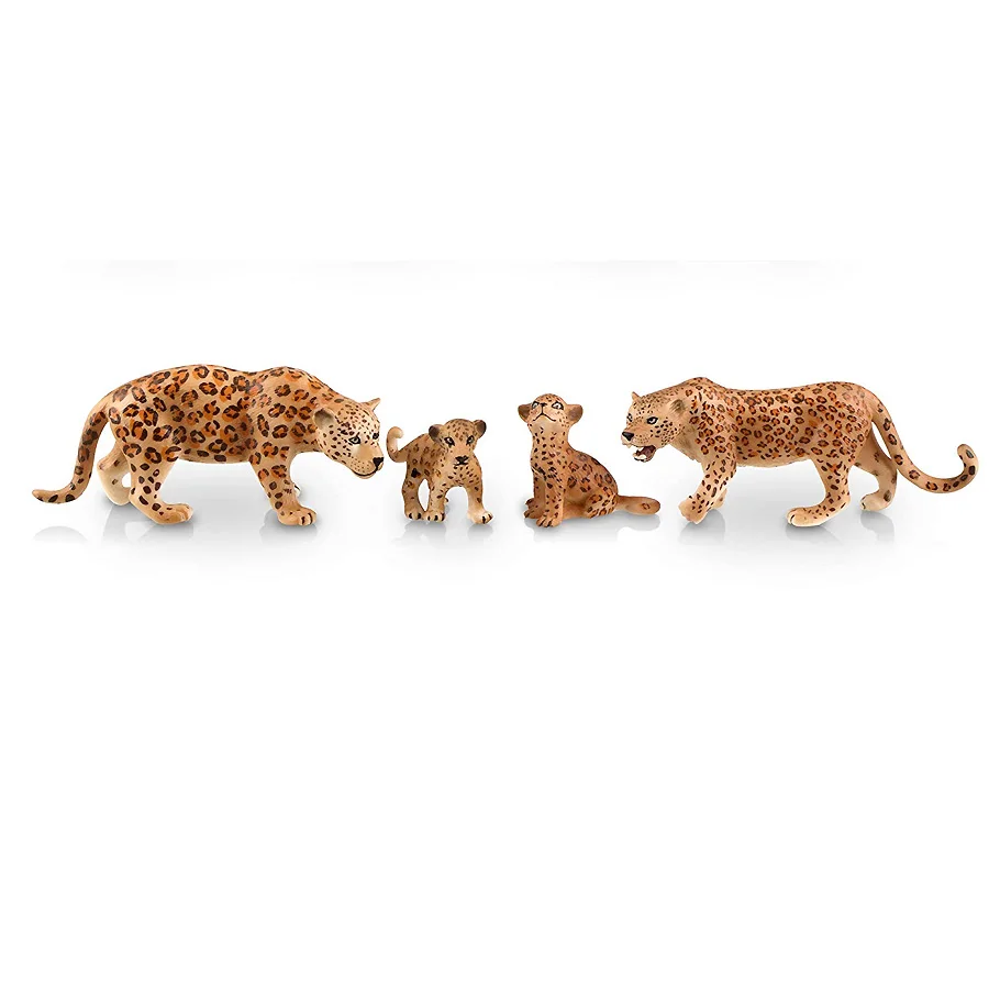 Leopards 4pcs Реалистичные фигурки диких животных лев, белые тигры, леопарды, пантера с детенышами, 2-" Сафари животные модель фигурки семейный набор - Цвет: Leopards 4pcs