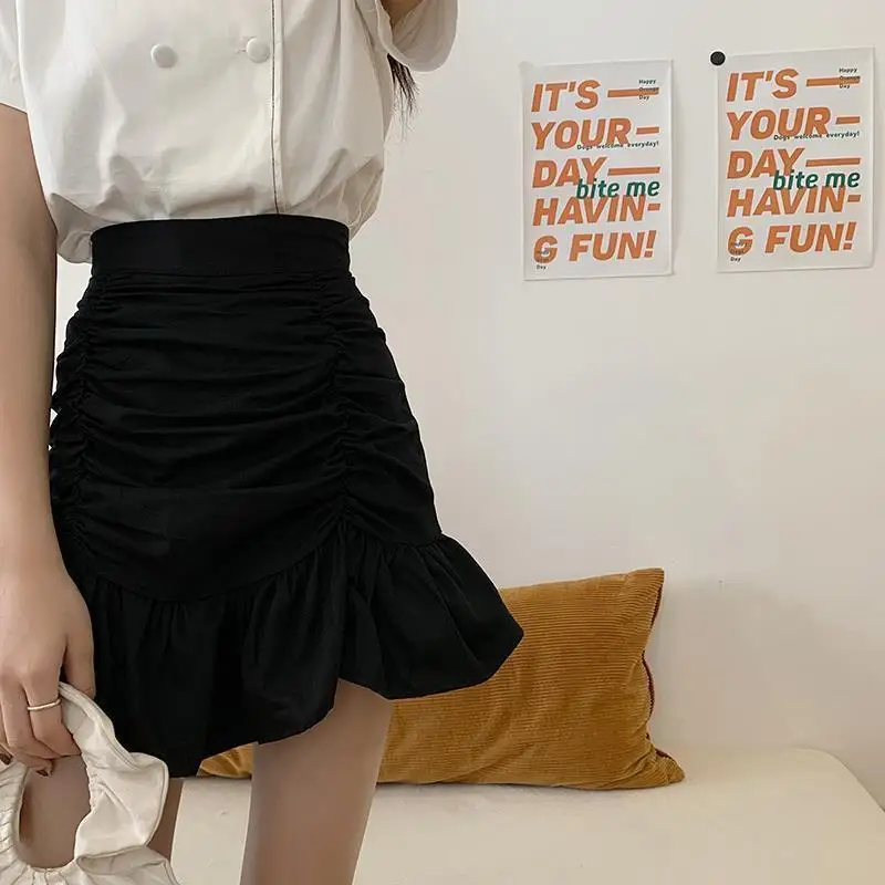

Half-length skirt female short skirt 2021 spring new net red pleated skirt high-waisted thin all-match bag hip A-line skirt
