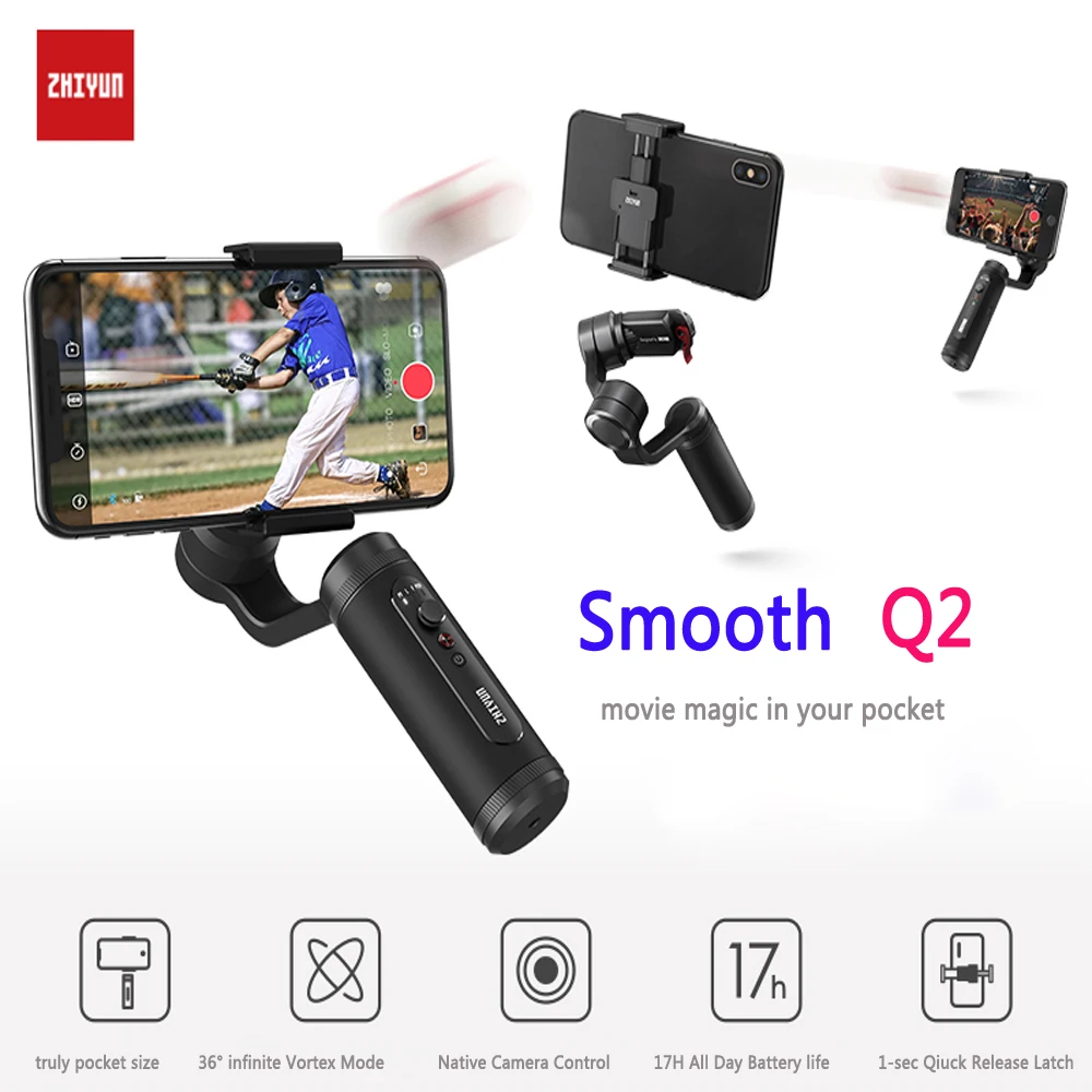 Zhiyun Smooth Q гладкой Q2 3-осевой ручной шарнирный стабилизатор для камеры для iPhone Xs 8Plus 6plus samsung Galaxy смартфон