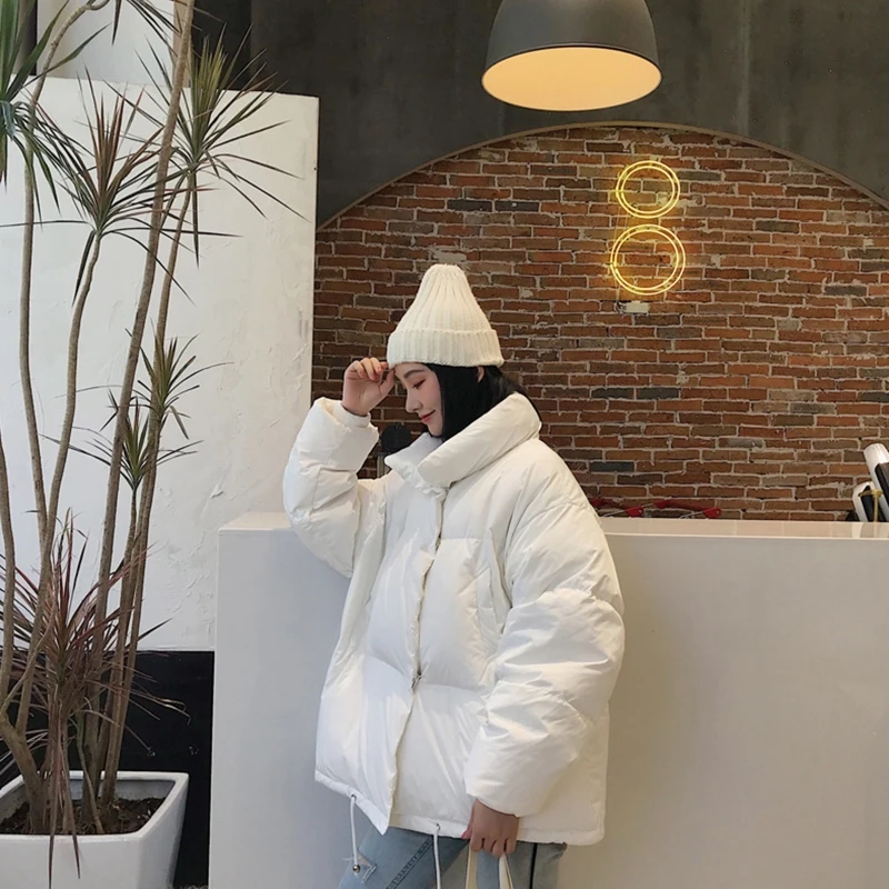 

Women Winter Warm Padded Jacket Stand Collar Oversized Loose Coat Zipper Button Solid Color Pockets Parka Outerwear