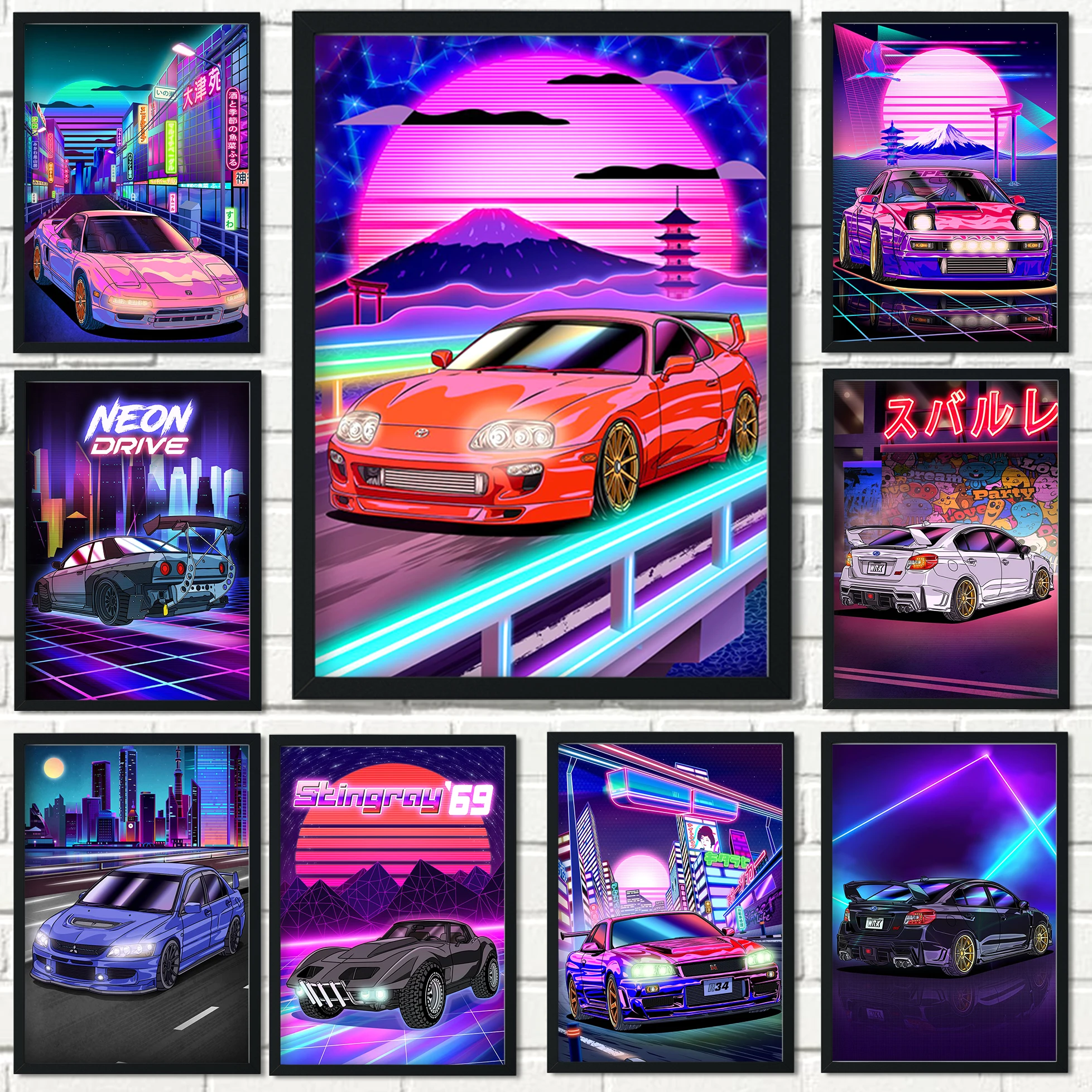 Неоновый постер в стиле Токио для уличных гонок Nissan GTR Synthwave 80-х годов украшение на