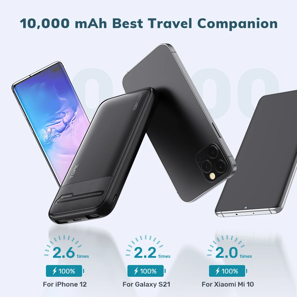 topk i1016 power bank 10000mah portable charger powerbank 10000mah external battery charger poverbank for iphone 12 xiaomi mi 10 free global shipping