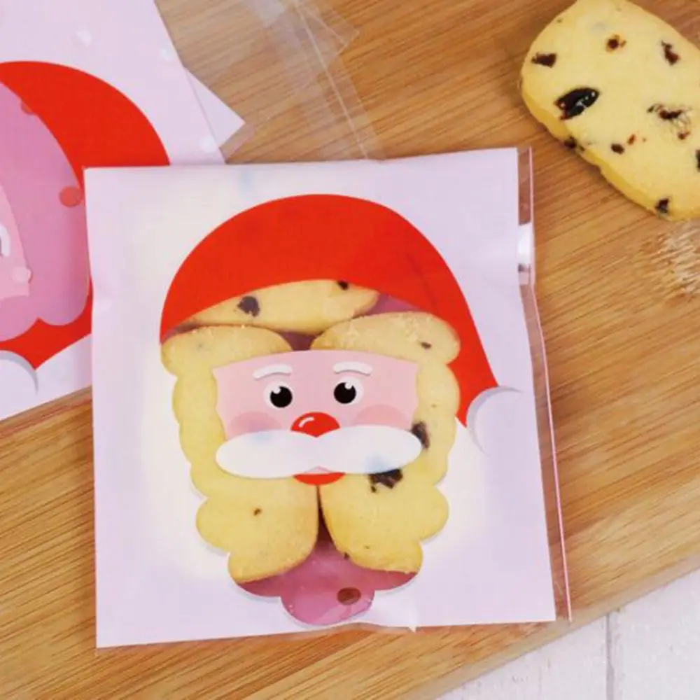 100Pcs/lot Cute Cartoon Gifts Bags Christmas Cookie Packaging Self-adhesive Plastic Biscuits Birthday Candy Cake Package | Дом и сад