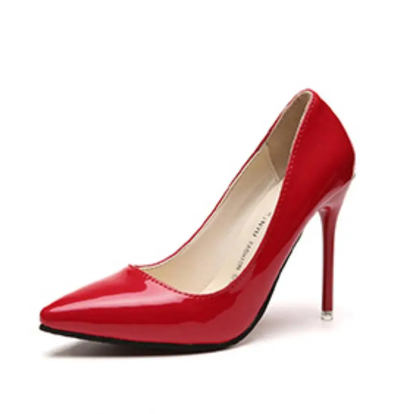 

Hot Selling Women Shoes Pointed Toe Pumps Patent Leather Dress Red 10CM High Heels Boat Shoes Shadow Wedding Shoes Zapatos Mujer
