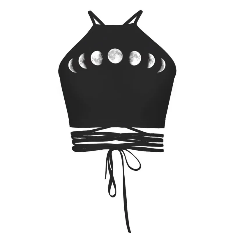 

Women's Small Vest Summer Black Printed Sexy Bonded Back To Repair Ultra Short Leisure Solid Color Top Outdoor Sports 2021 New