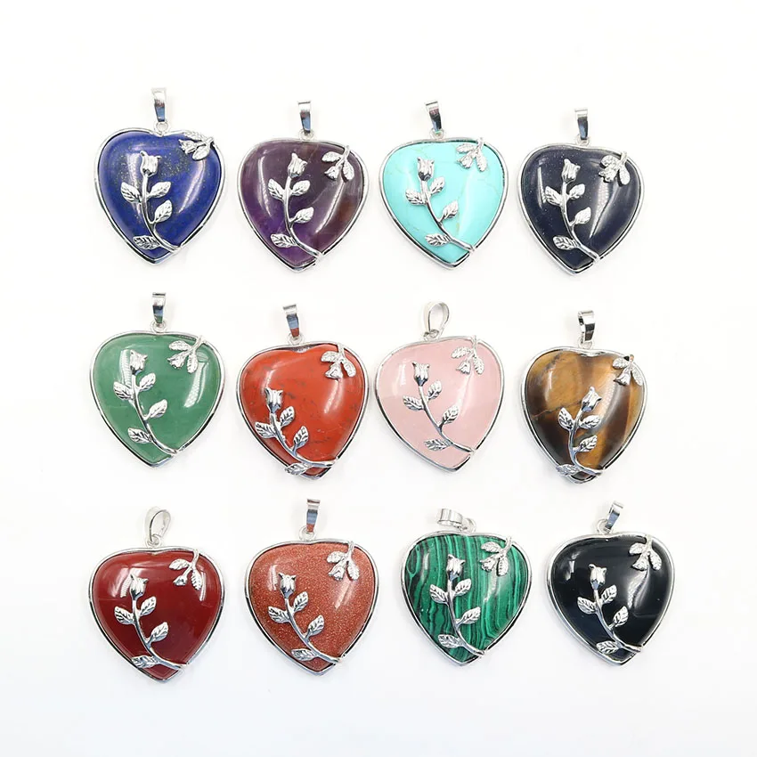 FYJS уникальный посеребренный цветок в форме листа аметист любовь сердце подвеска